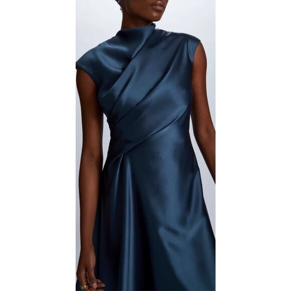 Amsale Womens Dress 4 Green Handkerchief Hem Dress Satin Evening Cocktail New - Picture 4 of 15